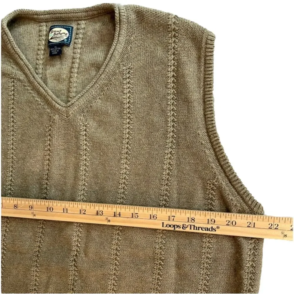 Tommy Bahama Men’s Cotton Cable Knit Sweater Vest V-Neck Tan Preppy Golf Size XL